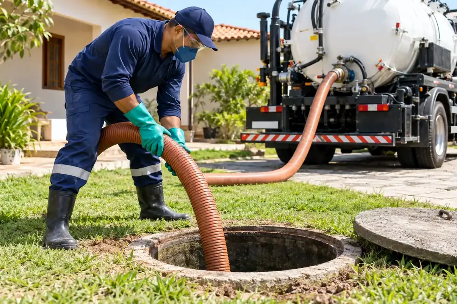 Profissionais aplicando hidrojateamento em Maranguape para desentupimento.
